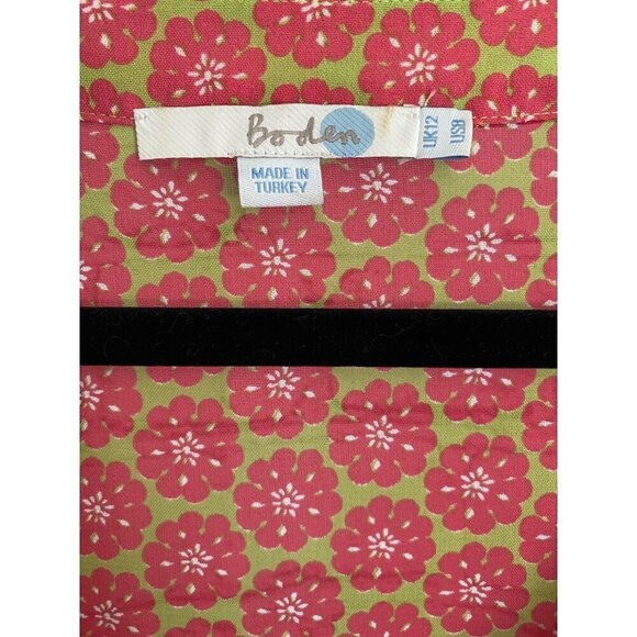 Boden Pink And Yellow Stylized Floral Pleat Front Puffed Sleeve Blouse 8 - Picture 2 of 5